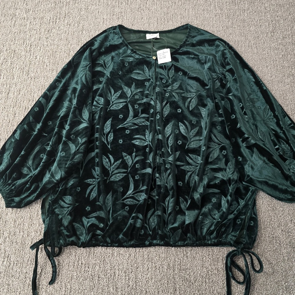 Suzanne Betro Velvet Top Womens L Green Floral Dolman Sleeve NWT Whimsigoth